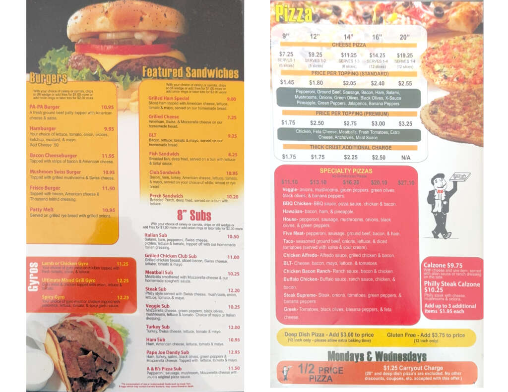 Original Jojos Pizzeria 2025 Menu Pg3